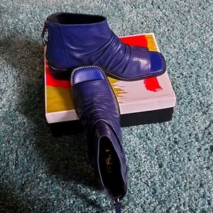 FSJ Women Peep Open Toe Booties Slouchy Low Block Heel Ankle  Flats Sandal 10.5